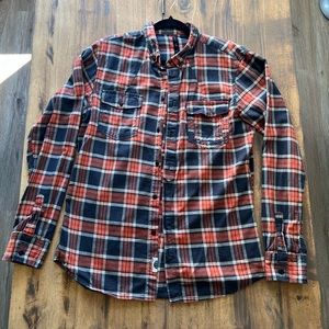 100% Cotton Plaid Orange and Brown Button Down Shirt